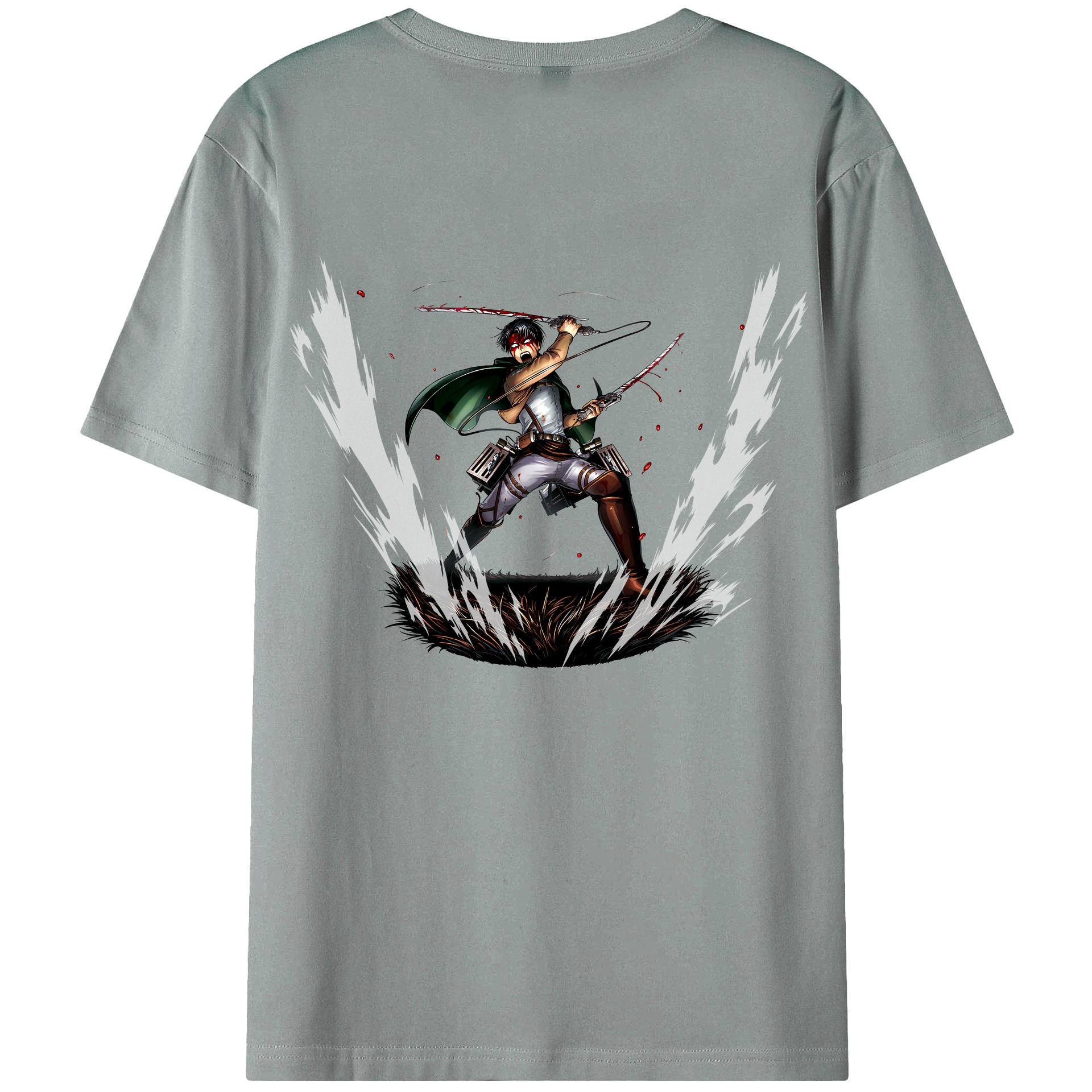（画像用） 進撃の巨人 リヴァイ·アッカーマン Attack on Titan Levi Ackerman 綿100％ メンズ半袖Tシャツ（バックプリント） 通気性